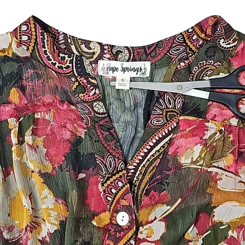 Women Sz S Maxi Sheer Dark Floral Fairy BOHO Tiered Ruffle Smocked Dress